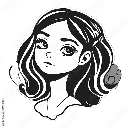 Elegant Black and White Illustration of a Girl’s Face for Art and Design Projects