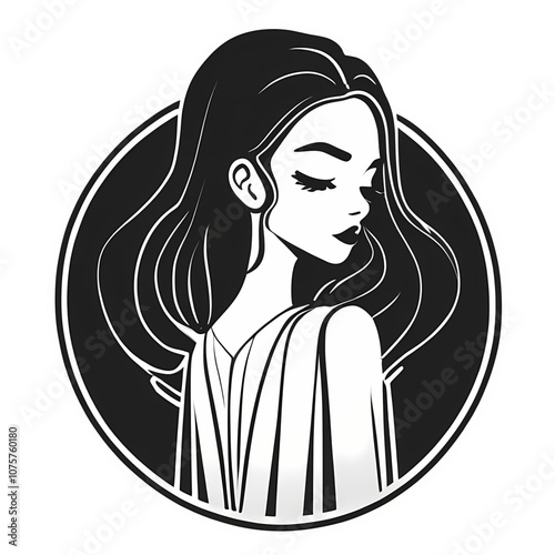 Stylized Female Portrait Drawing in Black and White for Creative Designs