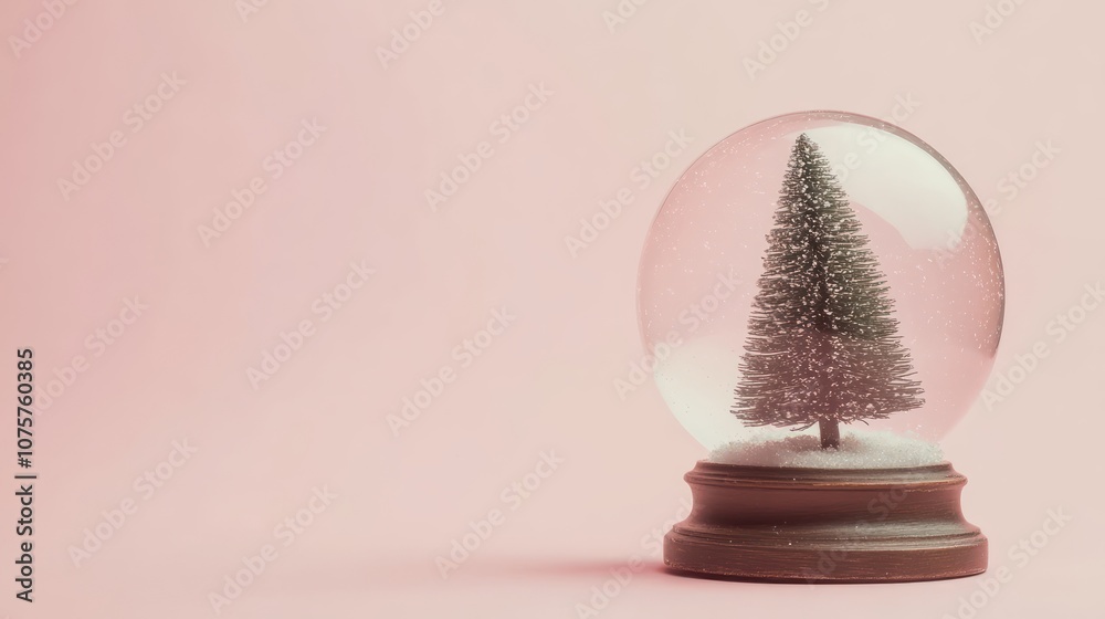 Snow Globe with Christmas Tree on Pink Background