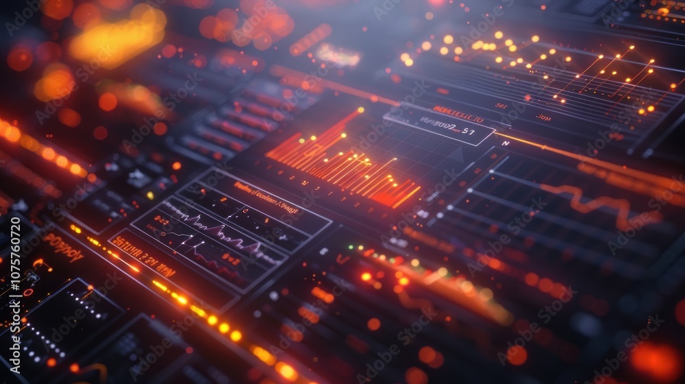 Futuristic digital interface with glowing lines and graphs. Futuristic digital interface with glowing lines and graphs.