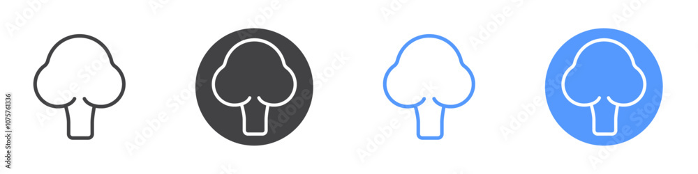 Broccoli icon Flat set in black and white color Broccoli icon Flat set in black and white color