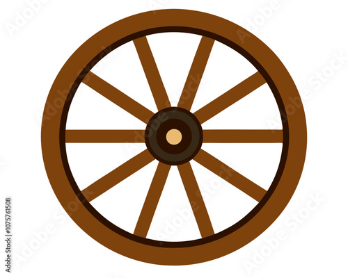 Beautiful old wooden wagon wheel on white background vector art illustration