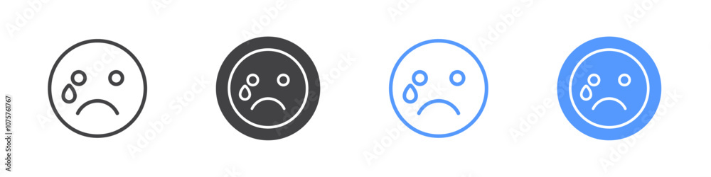 Crying face icon Flat set in black and white color Crying face icon Flat set in black and white color