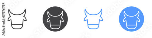 Cow icon Flat set in black and white color