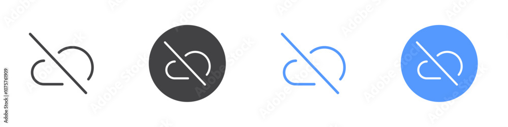 Disable cloud icon Flat set in black and white color Disable cloud icon Flat set in black and white color