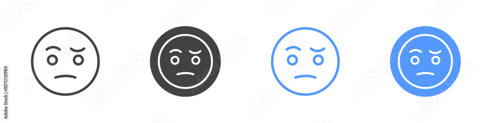 Face with raised eyebrows icon Flat set in black and white color Face with raised eyebrows icon Flat set in black and white color