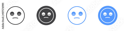 Exhausted emoji icon Flat set in black and white color