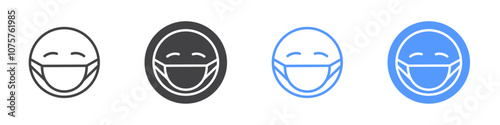 Face mask emoji icon Flat set in black and white color