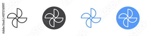 Fan icon Flat set in black and white color