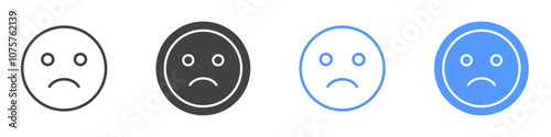 Frowning face icon Flat set in black and white color