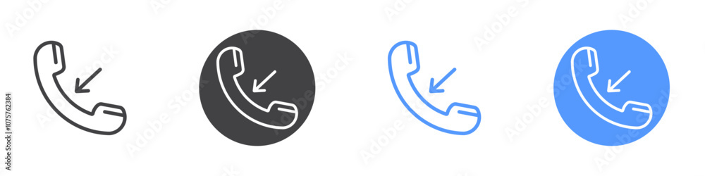 Incoming call icon Flat set in black and white color Incoming call icon Flat set in black and white color