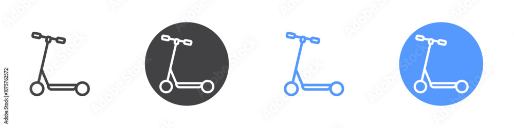 Kick scooter icon Flat set in black and white color Kick scooter icon Flat set in black and white color