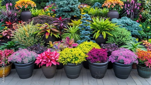 Fototapeta Naklejka Na Ścianę i Meble -  A colorful garden with many different types of flowers and plants