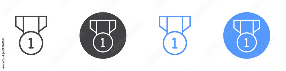 Medal icon Flat set in black and white color Medal icon Flat set in black and white color