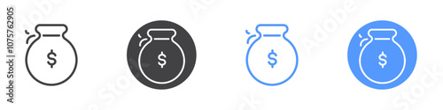 Money bag icon Flat set in black and white color