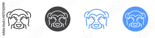 Shy monkey icon Flat set in black and white color