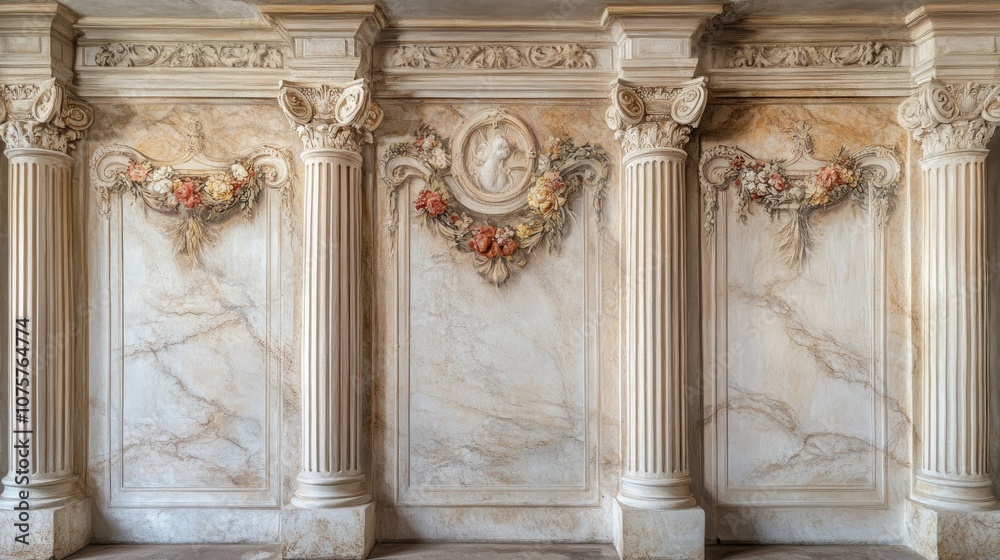 Fototapeta premium A marble wall is decorated on the sides 
