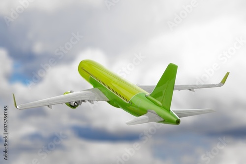 Commercial passenger modern airplane flying in sky photo