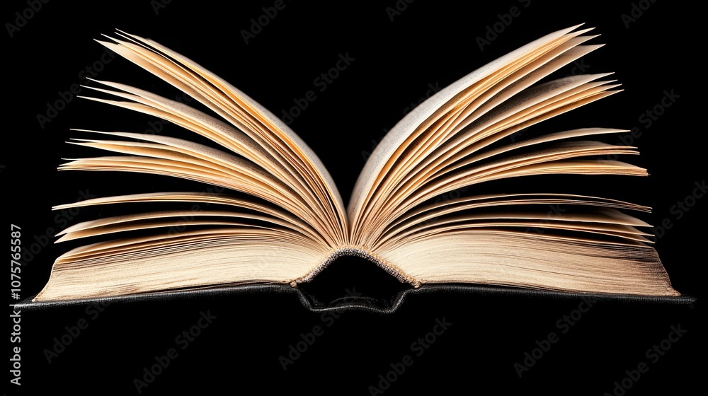 Open Book with Weathered Pages on Black Background Knowledge Education Literature Conc Open Book with Weathered Pages on Black Background Knowledge Education Literature Conc