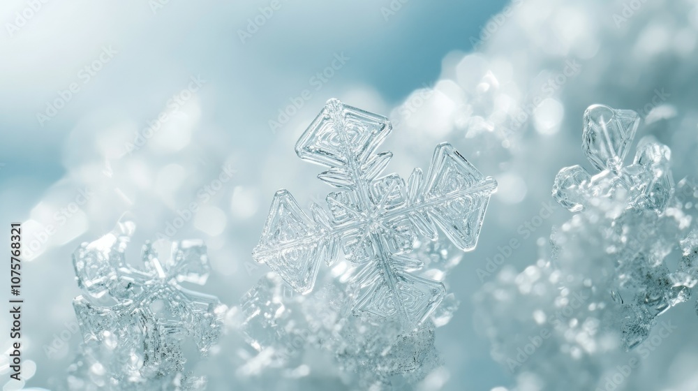 Beautiful falling snowflake wallpaper winter ice particles white snow falling on light blue background Beautiful falling snowflake wallpaper winter ice particles white snow falling on light blue background