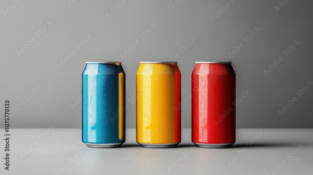 Aluminum soda cans on grey background. Beverage mockup. Aluminum soda cans on grey background. Beverage mockup.