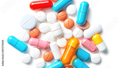 Various pills with white shades, png photo