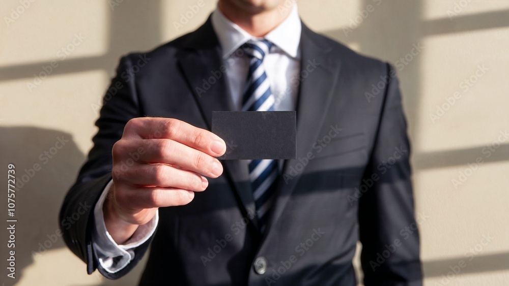 black blank business card in the hands of a professional man black blank business card in the hands of a professional man