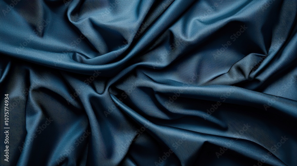 Fototapeta premium Abstract Dark Blue Fabric Texture Background Draped Silk Cloth for Design