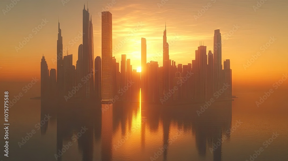 Dubai city 3d concept background. amazing city center skyline with luxury skyscrapers at sunrise Dubai city 3d concept background. amazing city center skyline with luxury skyscrapers at sunrise