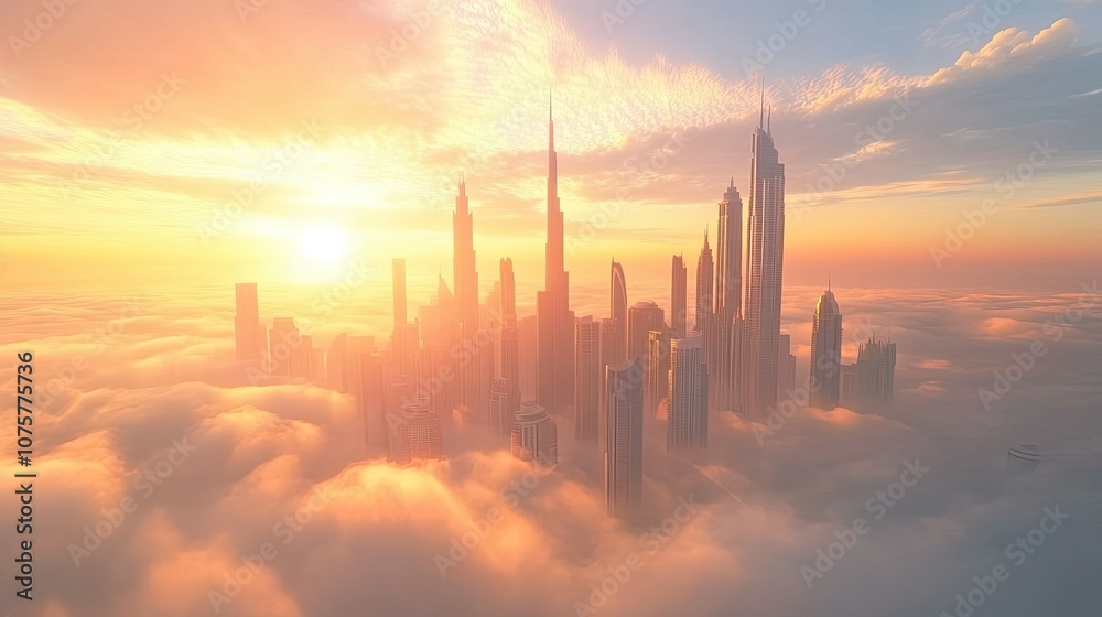 Dubai city 3d concept background. amazing city center skyline with luxury skyscrapers at sunrise Dubai city 3d concept background. amazing city center skyline with luxury skyscrapers at sunrise
