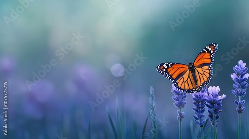   A sharp close-up of a butterfly resting on a vibrant flower against a softly blurred backdrop of tall grasses and colorful flora