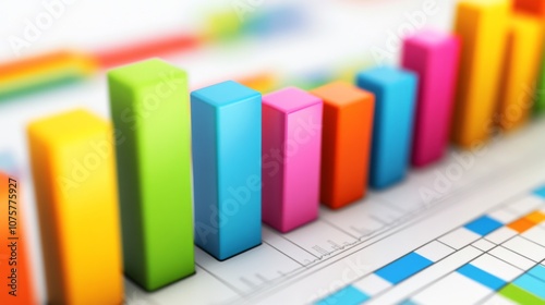 Colorful 3D Bar Graph Representing Dynamic Data Trends in a Business Environment with Clear Background for Presentations and Reports