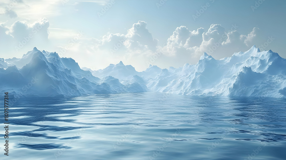 Snowy Mountains and Calm Water 3D Illustration Snowy Mountains and Calm Water 3D Illustration