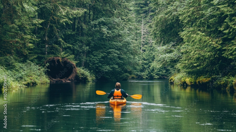 Kayaking through a serene forest Kayaking through a serene forest