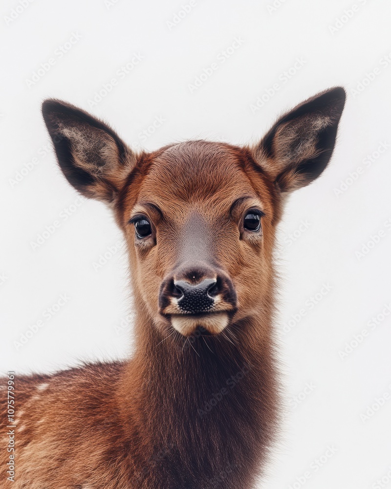 Mystic portrait of baby Elk, copy space on right side, Headshot, Close-up View, isolated on white background Mystic portrait of baby Elk, copy space on right side, Headshot, Close-up View, isolated on white background
