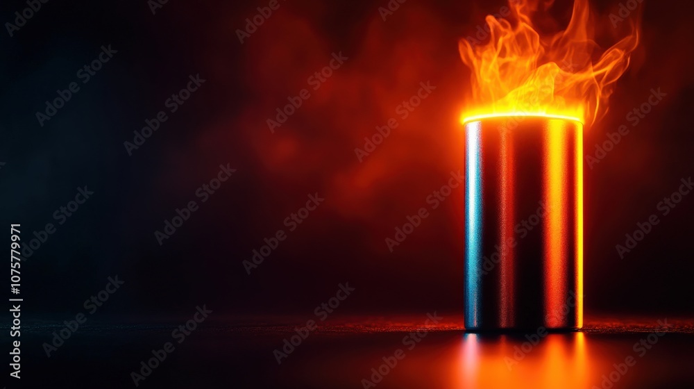 A glowing cylinder emits vibrant orange flames against a dark backdrop, creating a dramatic and intense atmosphere. A glowing cylinder emits vibrant orange flames against a dark backdrop, creating a dramatic and intense atmosphere.