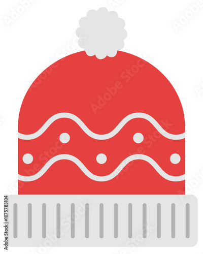 Knitted winter hat flat icon isolated on white background.