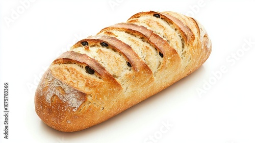  White bread with golden raisins on a white plate