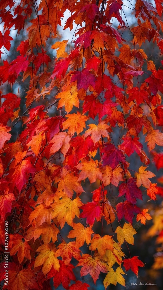 Stunning Red Maple Leaves in Autumn with Contrast Between Red and Green Photo Stunning Red Maple Leaves in Autumn with Contrast Between Red and Green Photo
