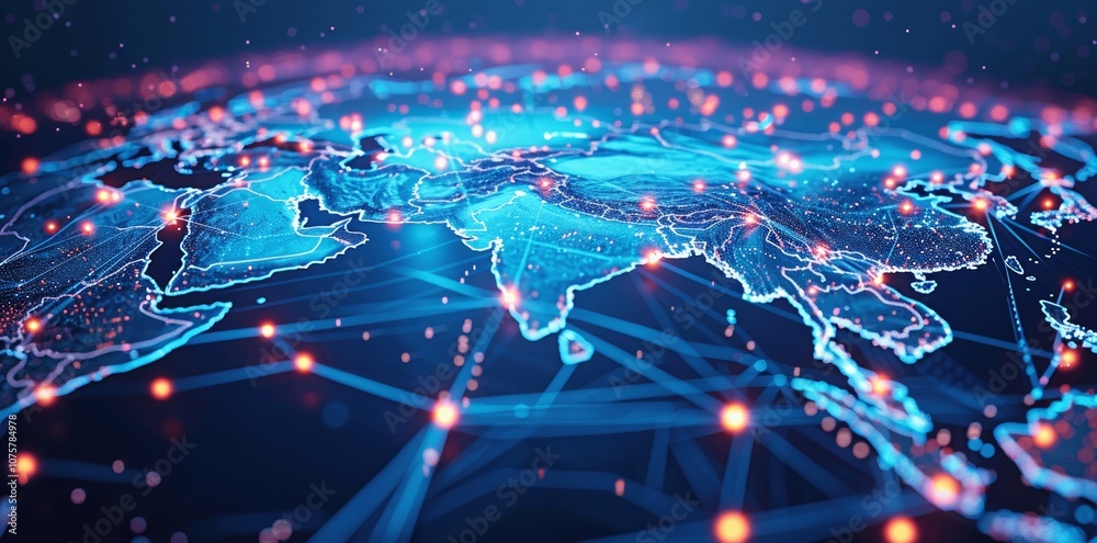 Obraz premium Global Network Connectivity Digital Map of Asia