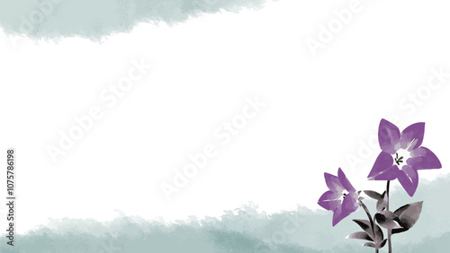 桔梗の墨絵イラストテンプレート