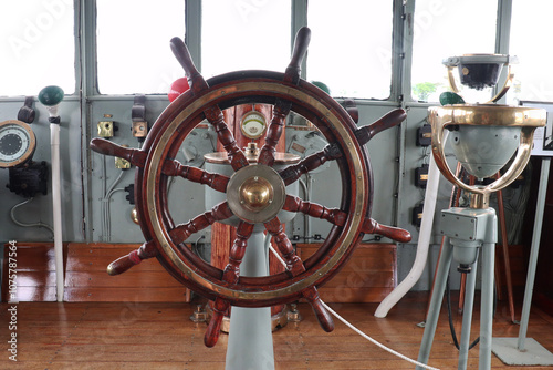 Wallpaper Mural round wooden steering wheel on a ship Torontodigital.ca