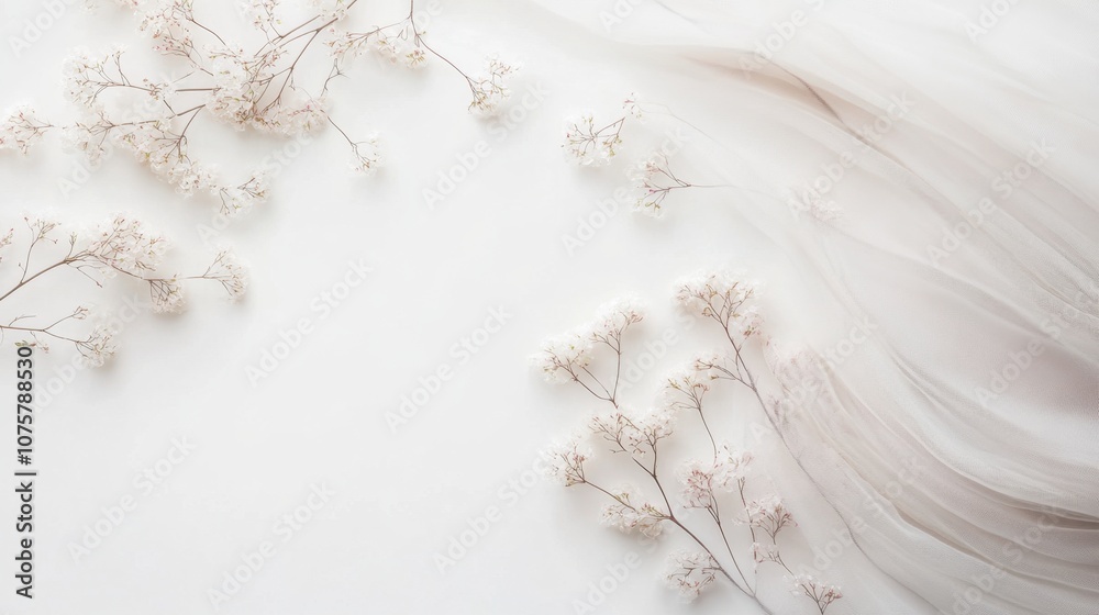 Elegant Silk Scarf with Delicate Flowers on White Background Elegant Silk Scarf with Delicate Flowers on White Background