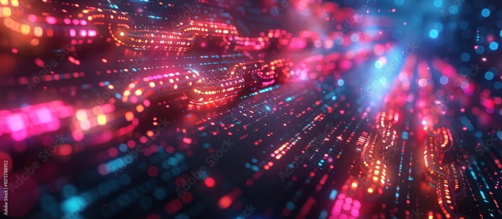 Fototapeta premium Abstract colorful glowing digital technology background with bokeh effect.