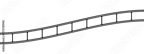 Empty curvy film strip template. Movie or photo camera tape isolated on white background. Storyboard layout. Vintage frame for photographies collage. Vector graphic illustration.
