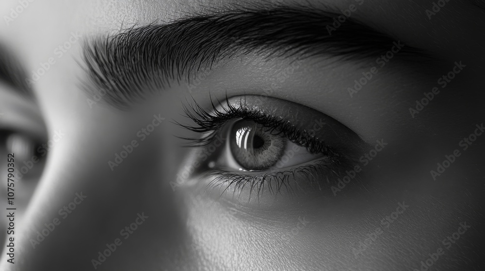 Fototapeta premium Close-Up Portrait of a Human Eye with Intricate Details Captured in Monochrome, Showcasing the Beauty and Complexity of Natural Features