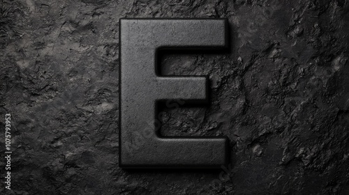 3D Rendered Letter E Black Stone Texture Classic Typewriter Font