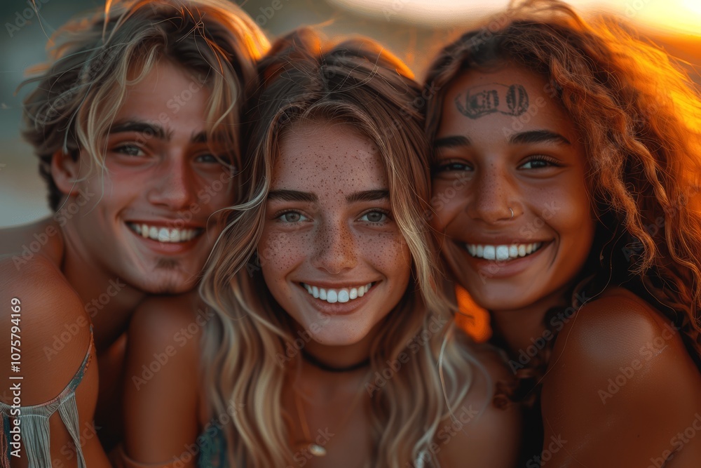 Joyful diverse students having fun together outdoors during sunset Joyful diverse students having fun together outdoors during sunset