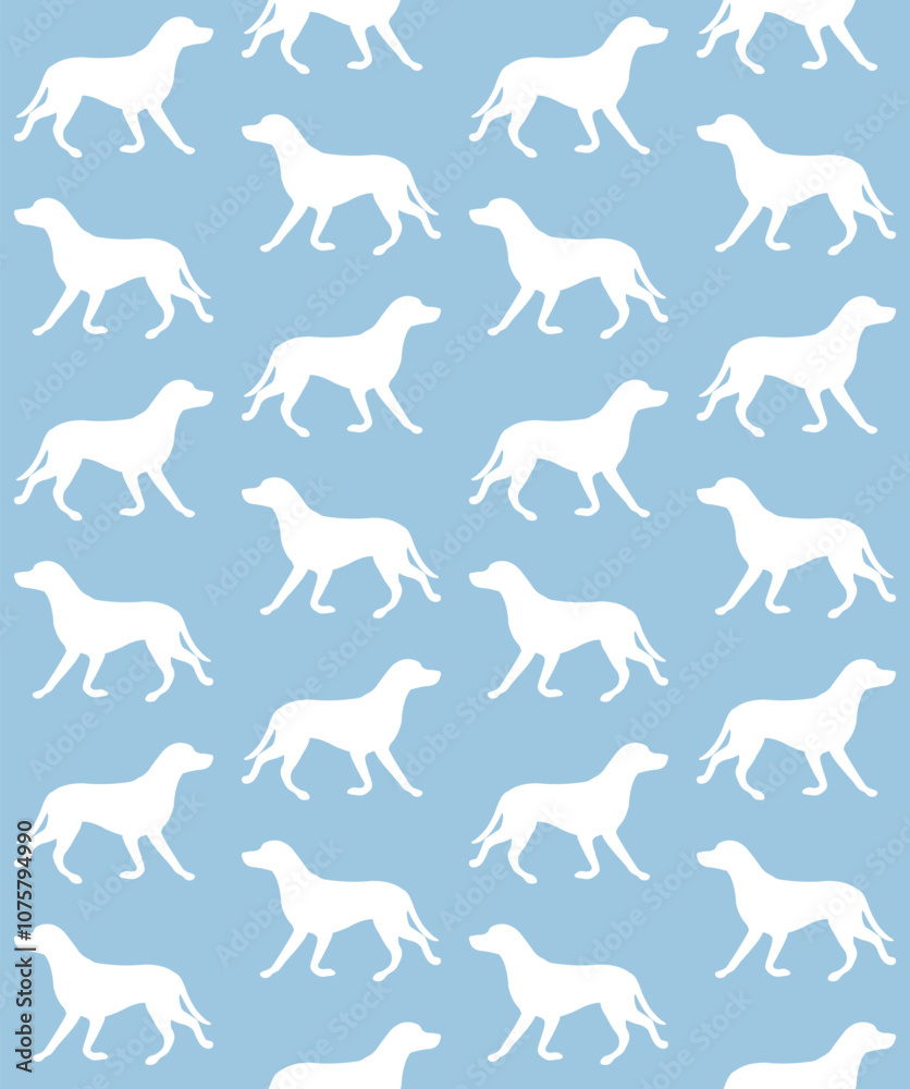 Vector seamless pattern of flat hand drawn Dalmatian dog silhouette isolated on blue background Vector seamless pattern of flat hand drawn Dalmatian dog silhouette isolated on blue background