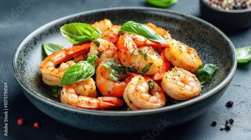 Delicious Dish of Sauteed Shrimp with Basil